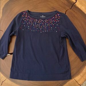 Talbots Navy Top with cute tiny poms ! Size medium.